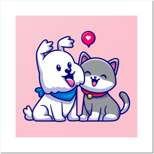 Cute Dog and Cat Friend Cartoon Posters and Art